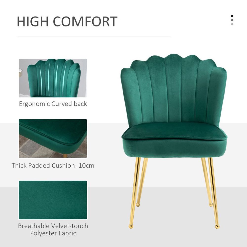 Velvet-Feel Shell Luxe Accent Chair Home Bedroom Lounge with Metal Legs Green - Accent Chair from HOMCOM