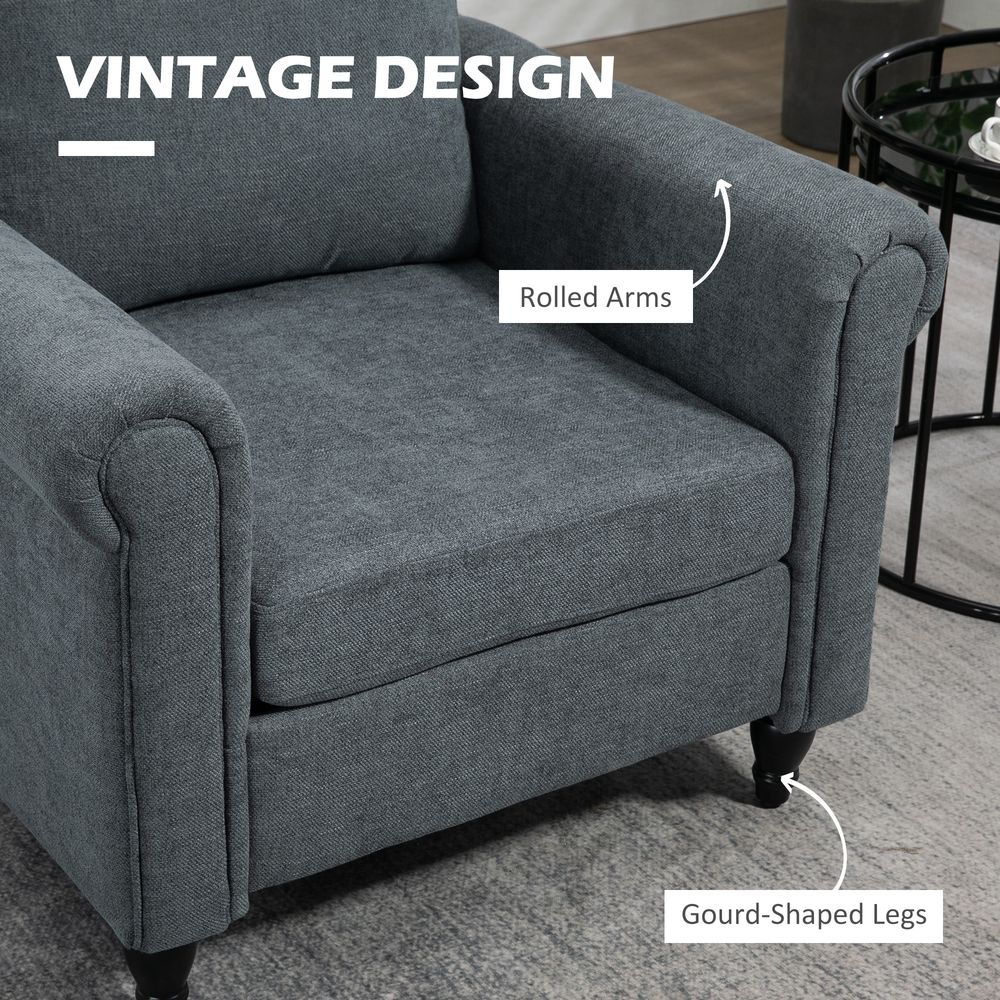 Vintage Armchair Fabric Accent Chair with Gourd-Shaped Rubber Wood Legs - Accent Chair from HOMCOM