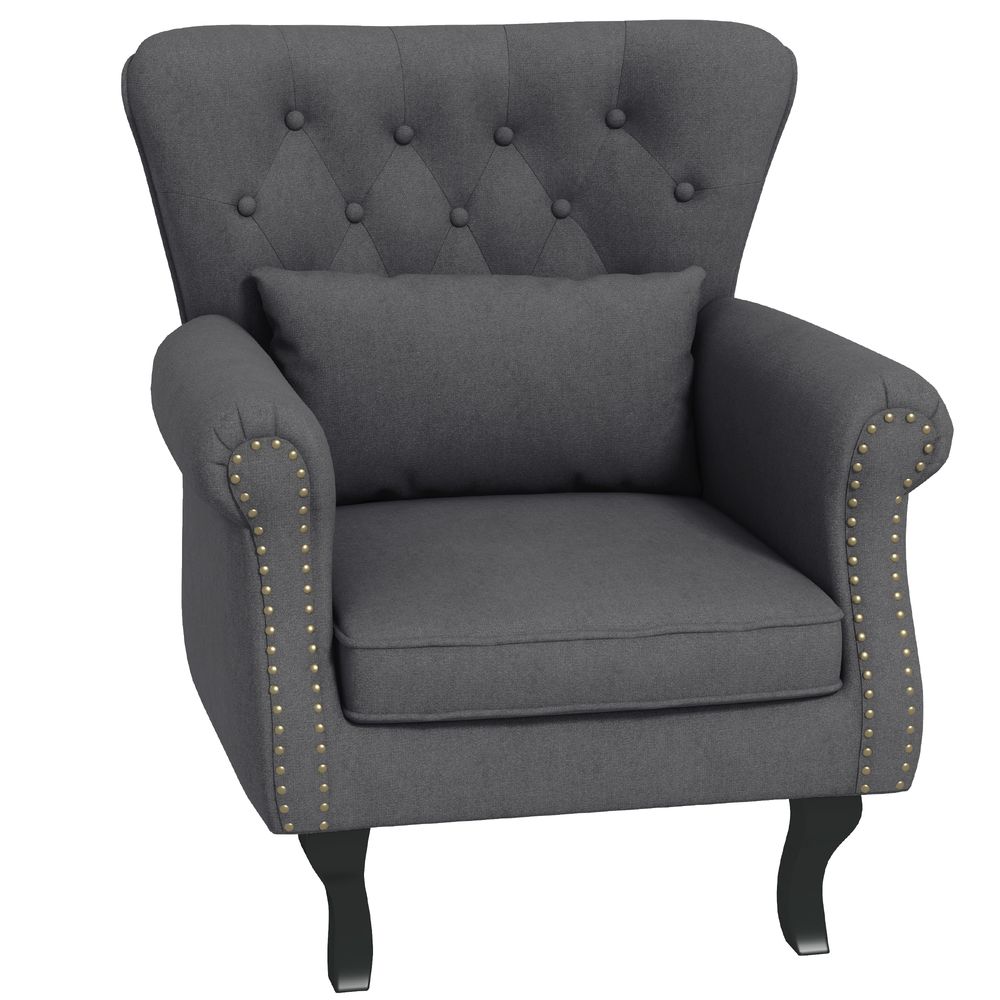 Vintage Armchair Wingback Accent Chair with Naihead Trim Dark Grey - Accent Chair from HOMCOM
