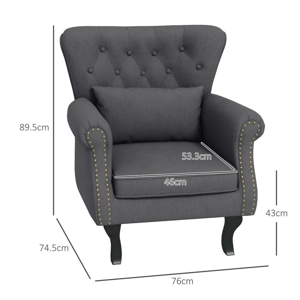 Vintage Armchair Wingback Accent Chair with Naihead Trim Dark Grey - Accent Chair from HOMCOM