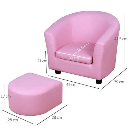 HOMCOM Kids Mini Sofa Children Armchair with Ottoman for Bedroom Playroom Pink - Armchair from HOMCOM