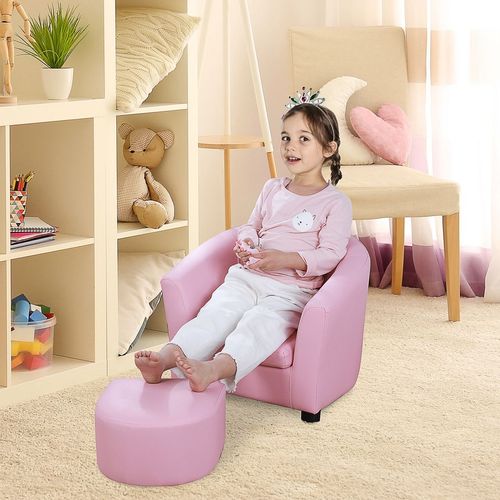 HOMCOM Kids Mini Sofa Children Armchair with Ottoman for Bedroom Playroom Pink - Armchair from HOMCOM
