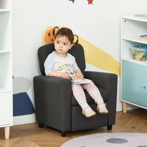 HOMCOM Kids Sofa with Footrest Linen Recliner Armchair Playroom Bedroom Grey - Armchair from HOMCOM