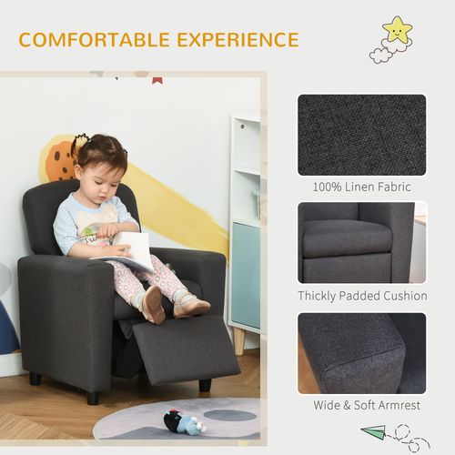 HOMCOM Kids Sofa with Footrest Linen Recliner Armchair Playroom Bedroom Grey - Armchair from HOMCOM