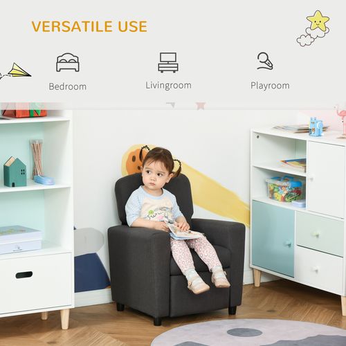 HOMCOM Kids Sofa with Footrest Linen Recliner Armchair Playroom Bedroom Grey - Armchair from HOMCOM