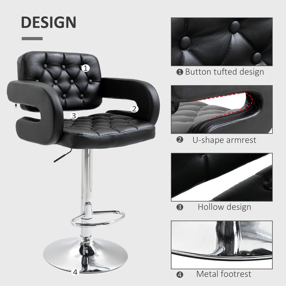 Adjustable Height Barstool Steel Pole PU Leather Bistro Home Kitchen - Bar Stool from HOMCOM