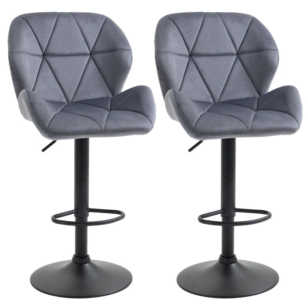 Bar Stool Set of 2 Fabric Adjustable Height Counter Chairs Dark Grey - Bar Stool from HOMCOM