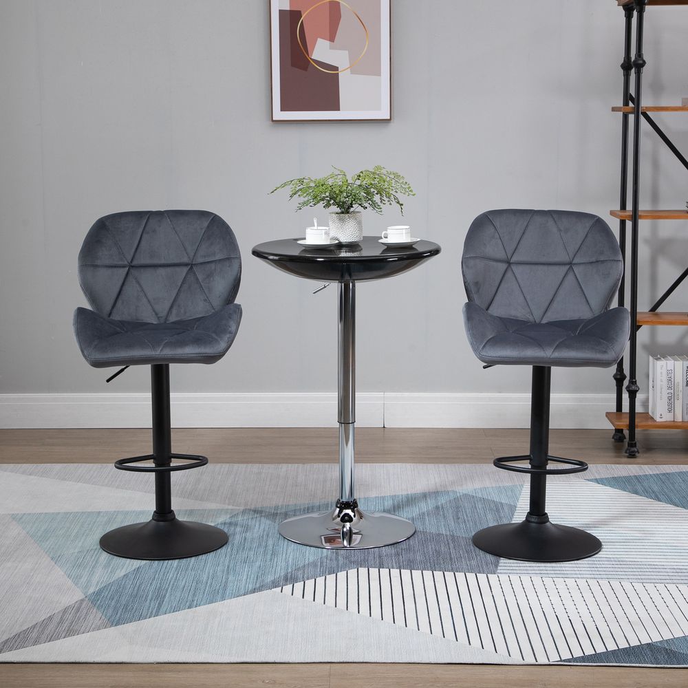 Bar Stool Set of 2 Fabric Adjustable Height Counter Chairs Dark Grey - Bar Stool from HOMCOM
