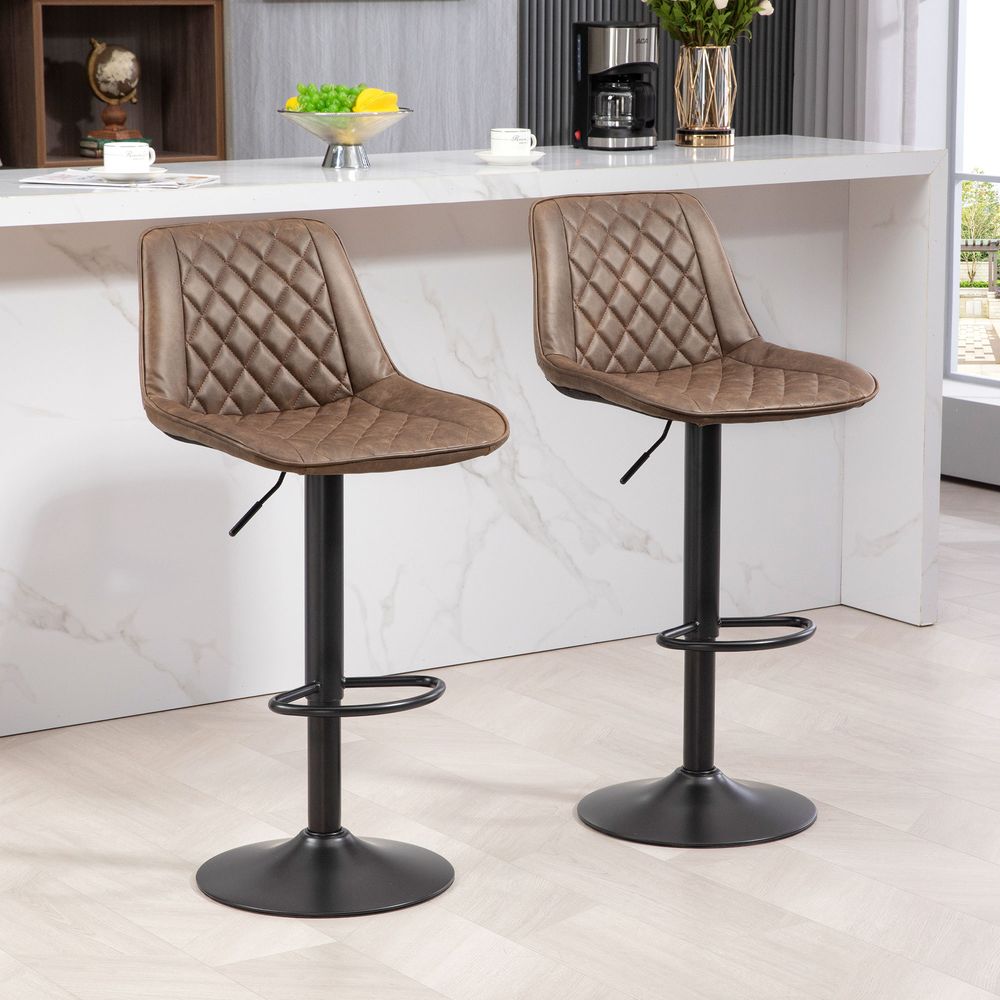 Bar Stools Set of 2, Adjustable Bar Chairs 360° Swivel for Kitchen Brown - Bar Stool from HOMCOM