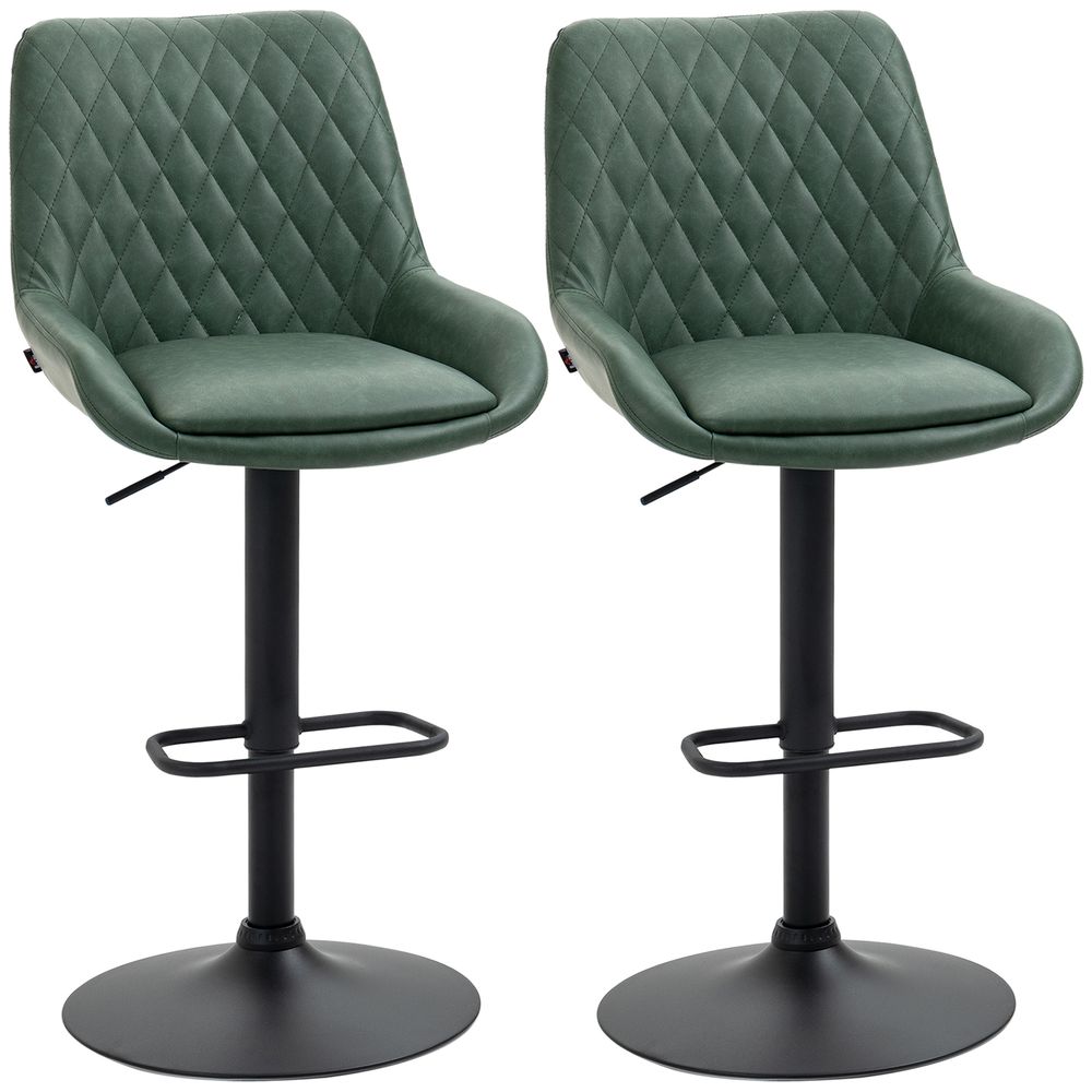 Bar Stools Set of 2, Adjustable Bar Chairs 360° Swivel for Kitchen Green - Bar Stool from HOMCOM
