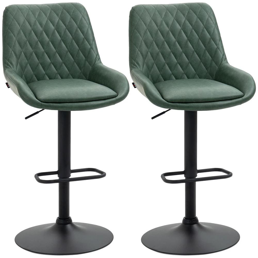 Bar Stools Set of 2, Adjustable Bar Chairs 360° Swivel for Kitchen Green by HOMCOM