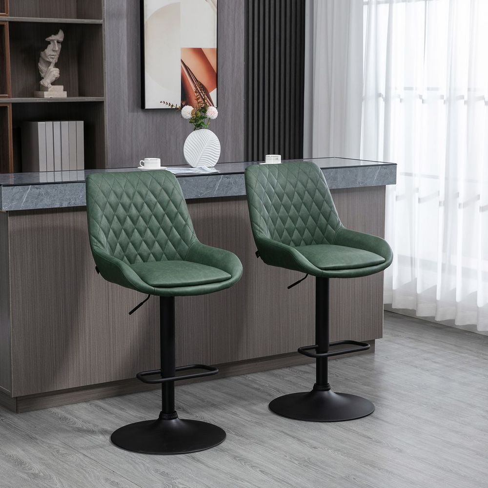 Bar Stools Set of 2, Adjustable Bar Chairs 360° Swivel for Kitchen Green - Bar Stool from HOMCOM