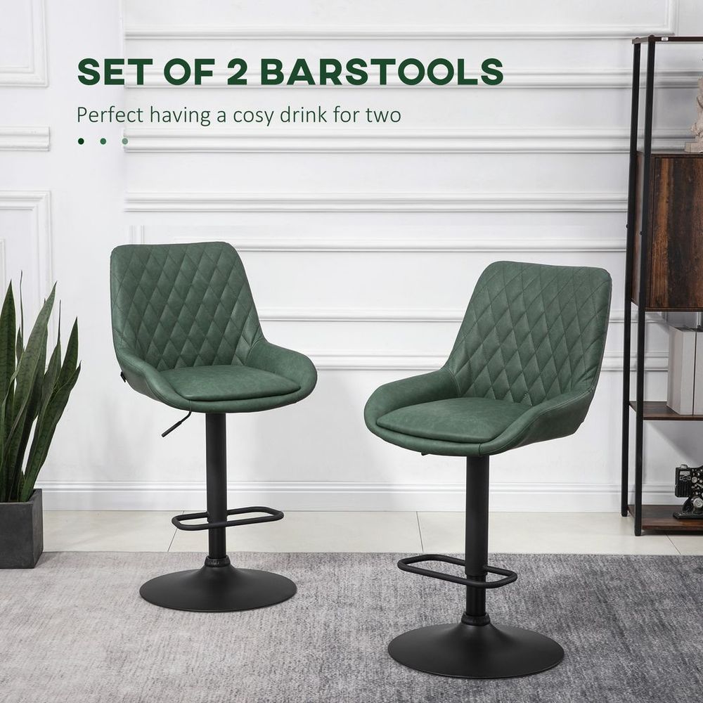 Bar Stools Set of 2, Adjustable Bar Chairs 360° Swivel for Kitchen Green - Bar Stool from HOMCOM