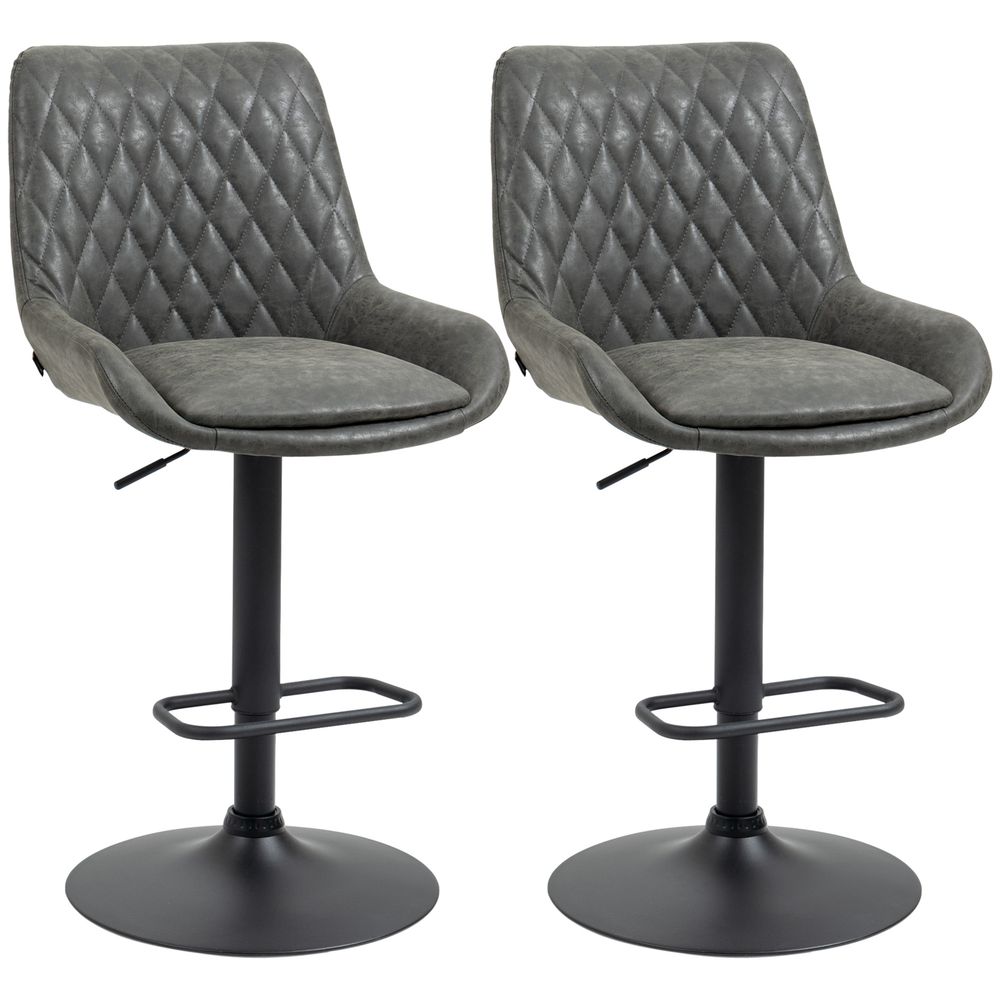Bar Stools Set of 2, Adjustable Bar Chairs 360° Swivel for Kitchen Grey - Bar Stool from HOMCOM