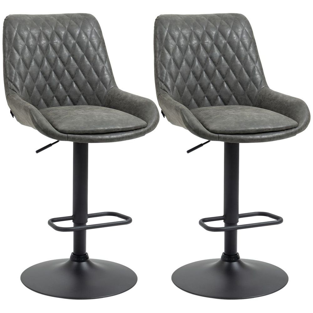 Bar Stools Set of 2, Adjustable Bar Chairs 360° Swivel for Kitchen Grey - Bar Stool from HOMCOM