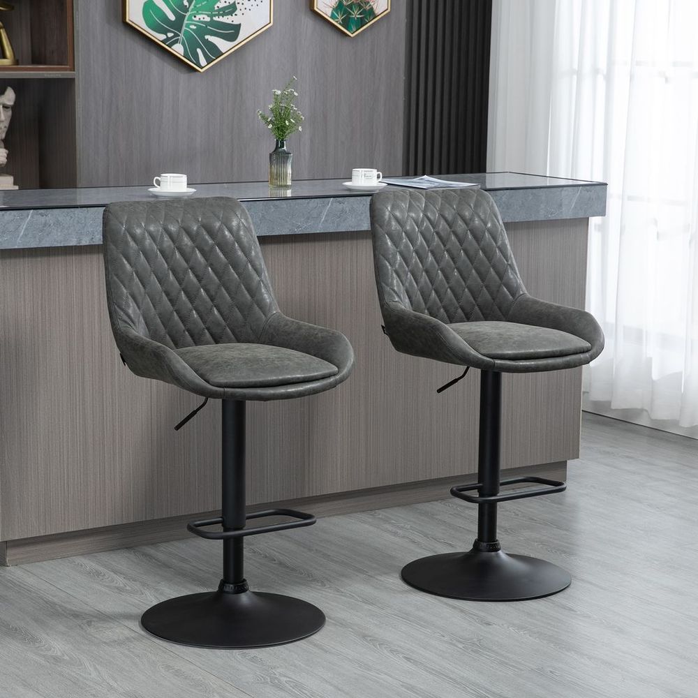 Bar Stools Set of 2, Adjustable Bar Chairs 360° Swivel for Kitchen Grey - Bar Stool from HOMCOM