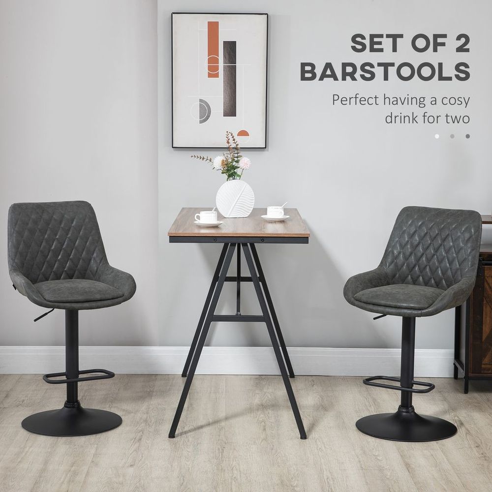 Bar Stools Set of 2, Adjustable Bar Chairs 360° Swivel for Kitchen Grey - Bar Stool from HOMCOM