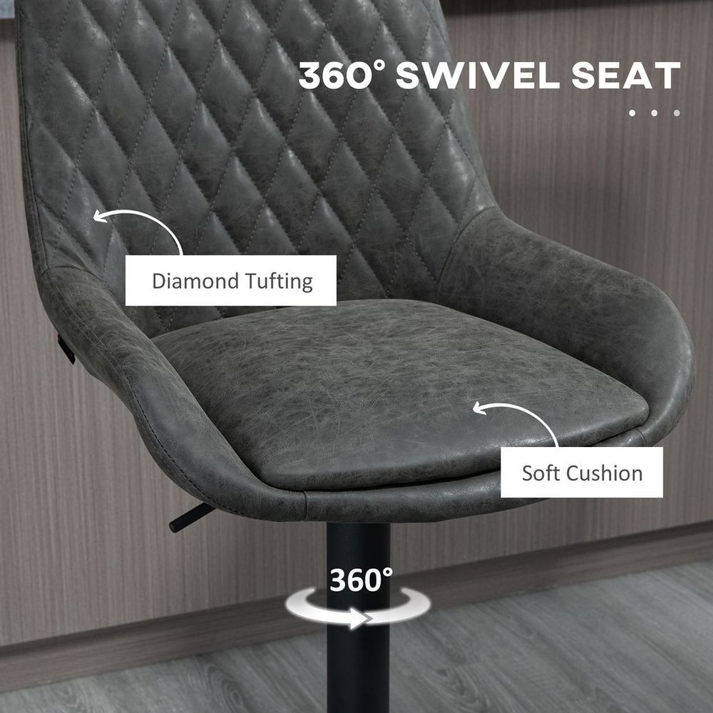 Bar Stools Set of 2, Adjustable Bar Chairs 360° Swivel for Kitchen Grey - Bar Stool from HOMCOM