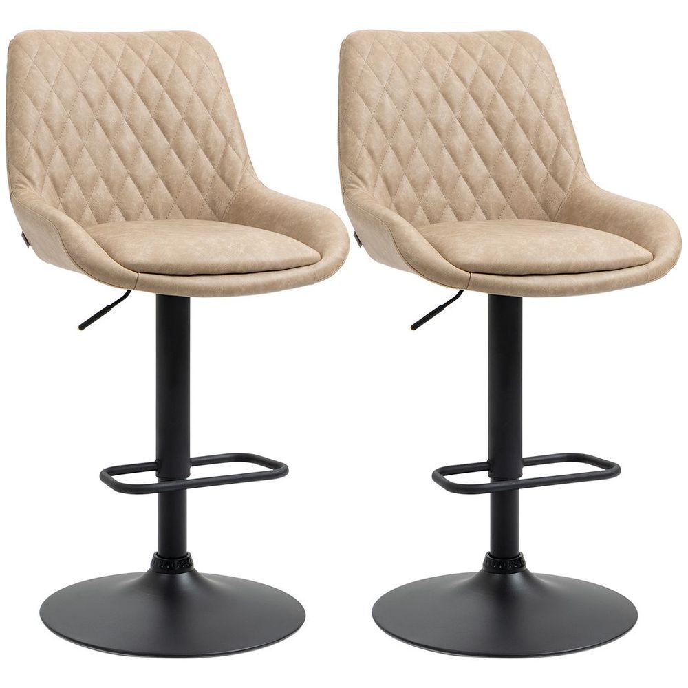 Bar Stools Set of 2, Adjustable Bar Chairs 360° Swivel for Kitchen Khaki - Bar Stool from HOMCOM