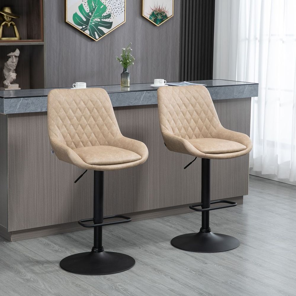 Bar Stools Set of 2, Adjustable Bar Chairs 360° Swivel for Kitchen Khaki - Bar Stool from HOMCOM