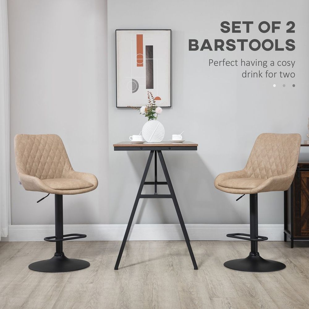 Bar Stools Set of 2, Adjustable Bar Chairs 360° Swivel for Kitchen Khaki - Bar Stool from HOMCOM