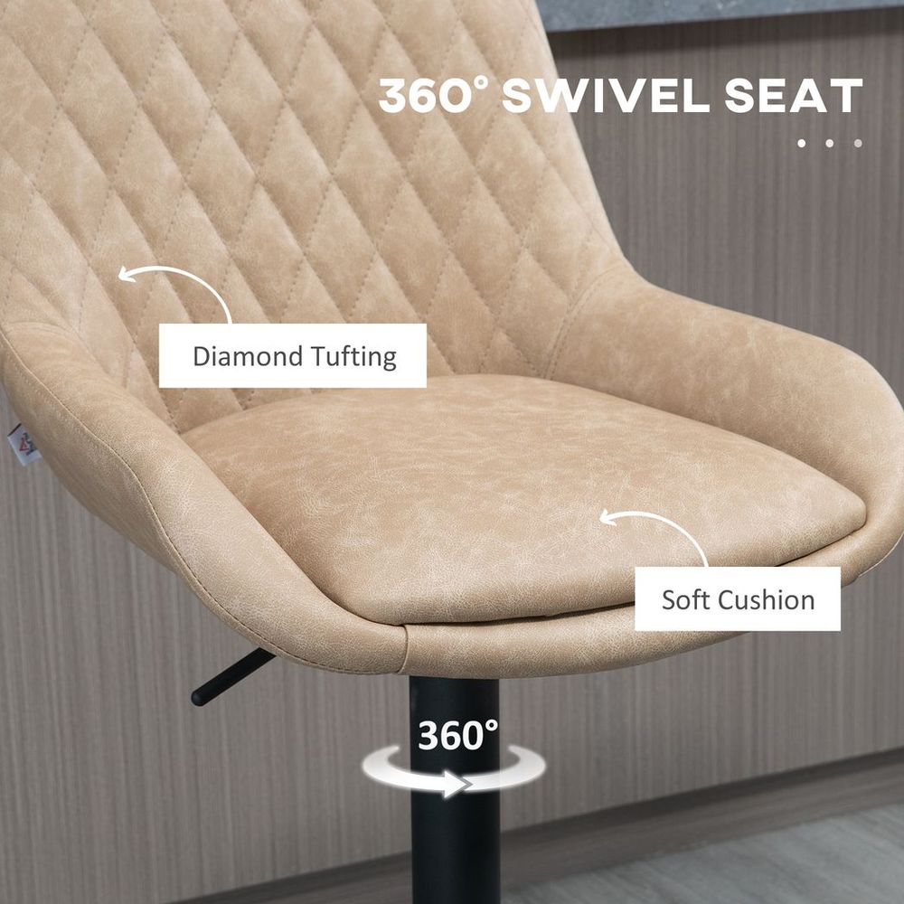 Bar Stools Set of 2, Adjustable Bar Chairs 360° Swivel for Kitchen Khaki - Bar Stool from HOMCOM