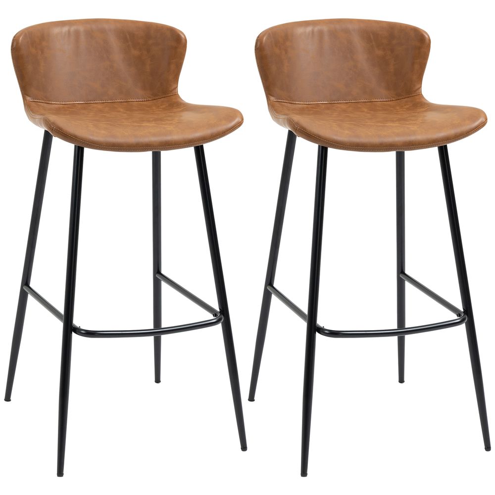 Bar Stools Set of 2, PU Leather Bar Chairs with Back and Steel Legs - Bar Stool from HOMCOM