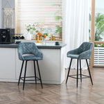 Bar Stools Set of 2, Velvet-Touch Fabric Counter Height Bar Chairs Blue by HOMCOM