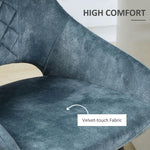Bar Stools Set of 2, Velvet-Touch Fabric Counter Height Bar Chairs Blue by HOMCOM