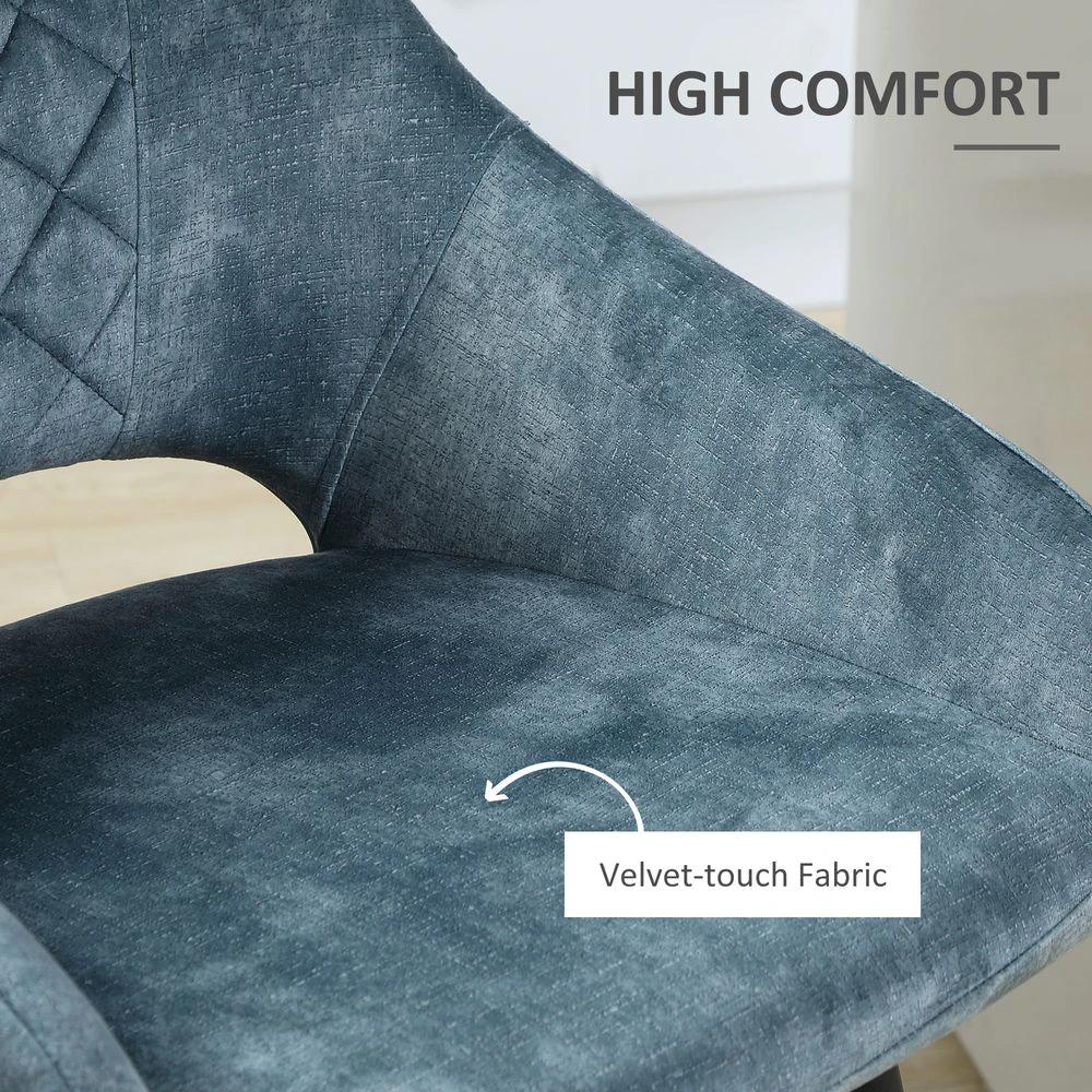 Bar Stools Set of 2, Velvet-Touch Fabric Counter Height Bar Chairs Blue by HOMCOM