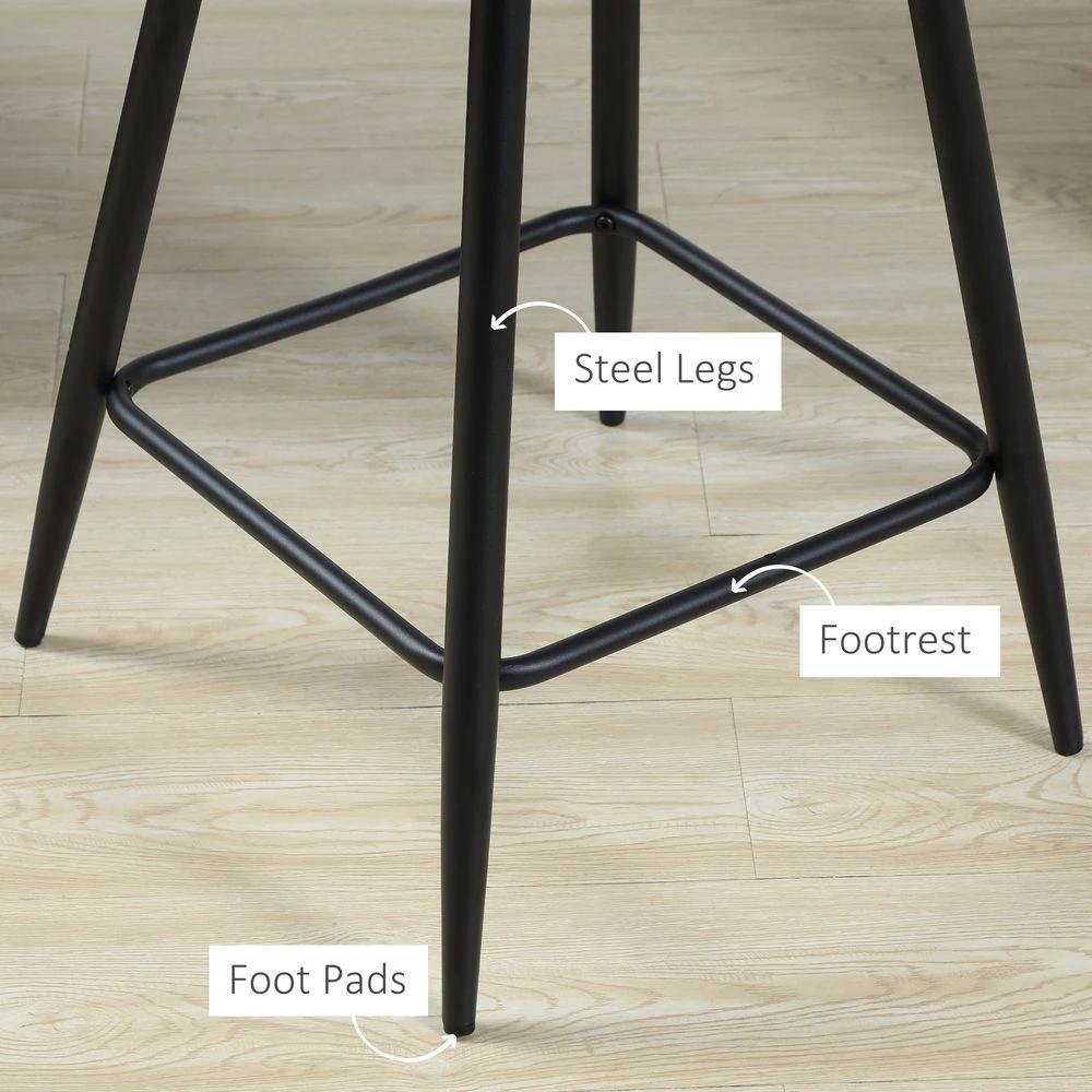 Bar Stools Set of 2, Velvet-Touch Fabric Counter Height Bar Chairs Blue by HOMCOM