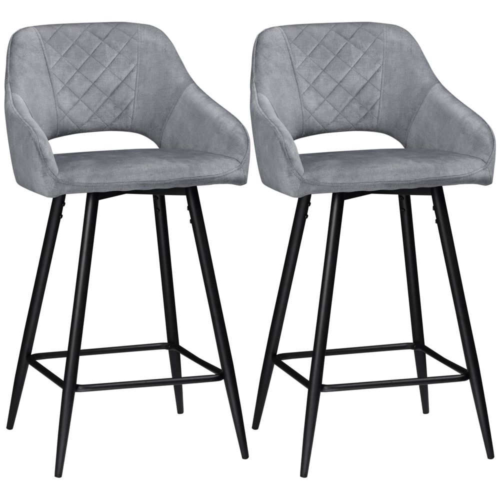 Bar Stools Set of 2, Velvet-Touch Fabric Counter Height Bar Chairs Grey - Bar Stool from HOMCOM