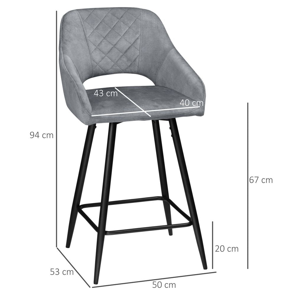Bar Stools Set of 2, Velvet-Touch Fabric Counter Height Bar Chairs Grey - Bar Stool from HOMCOM
