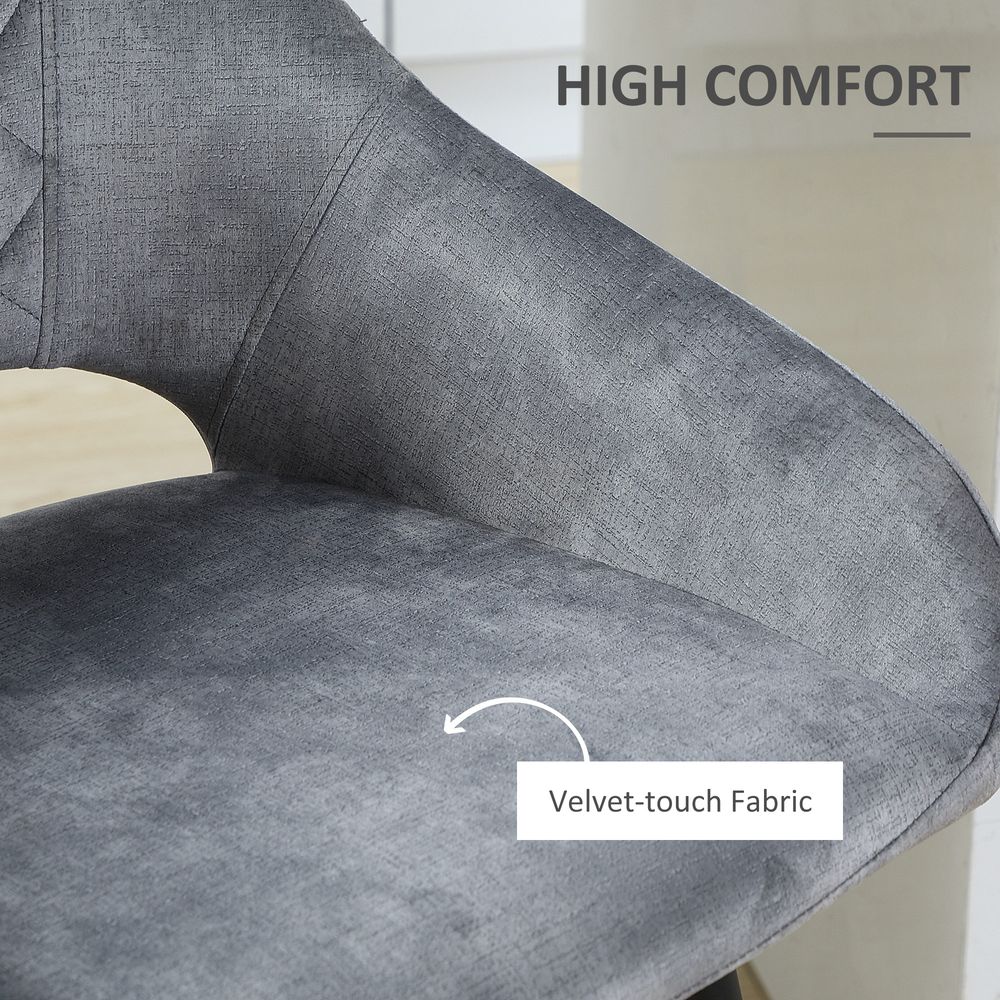 Bar Stools Set of 2, Velvet-Touch Fabric Counter Height Bar Chairs Grey - Bar Stool from HOMCOM