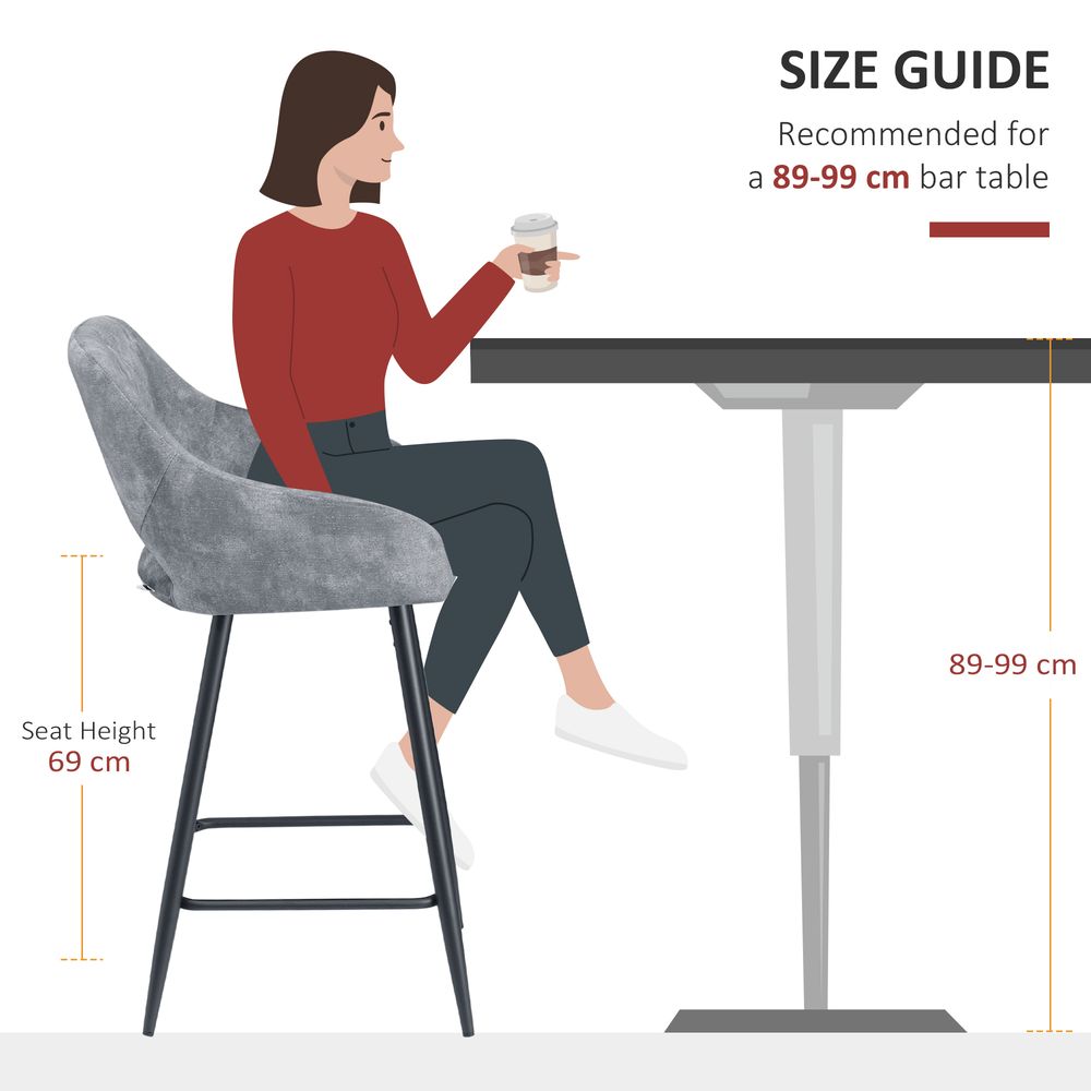 Bar Stools Set of 2, Velvet-Touch Fabric Counter Height Bar Chairs Grey - Bar Stool from HOMCOM