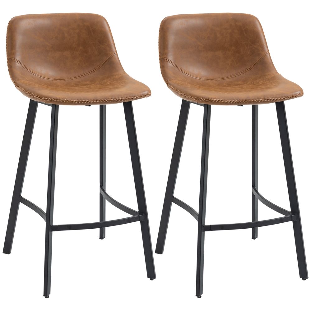Industrial Bar Stools Set of 2, Bar Chairs with Steel Legs, Brown - Bar Stool from HOMCOM