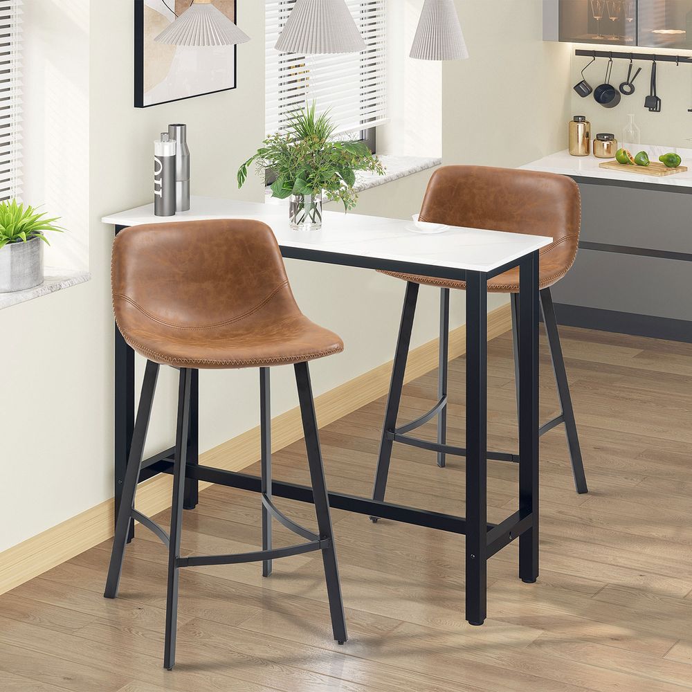 Industrial Bar Stools Set of 2, Bar Chairs with Steel Legs, Brown - Bar Stool from HOMCOM