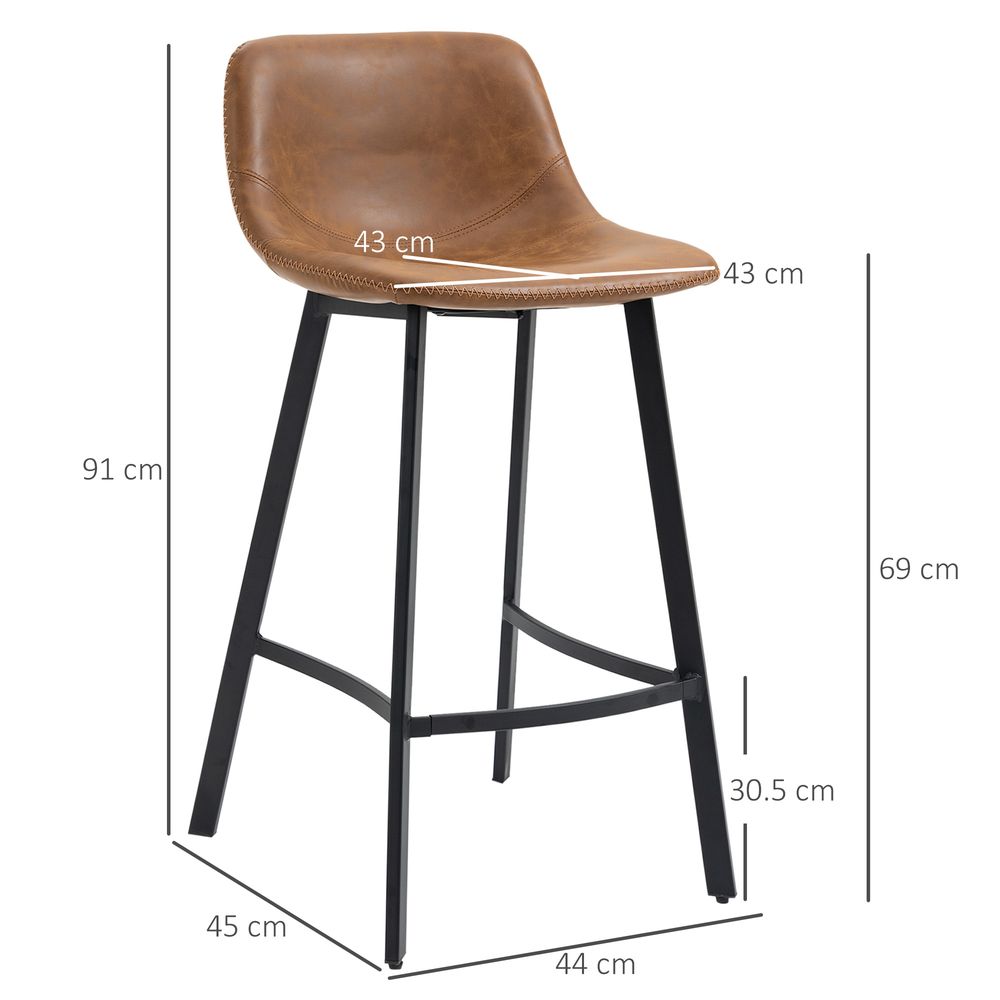 Industrial Bar Stools Set of 2, Bar Chairs with Steel Legs, Brown - Bar Stool from HOMCOM