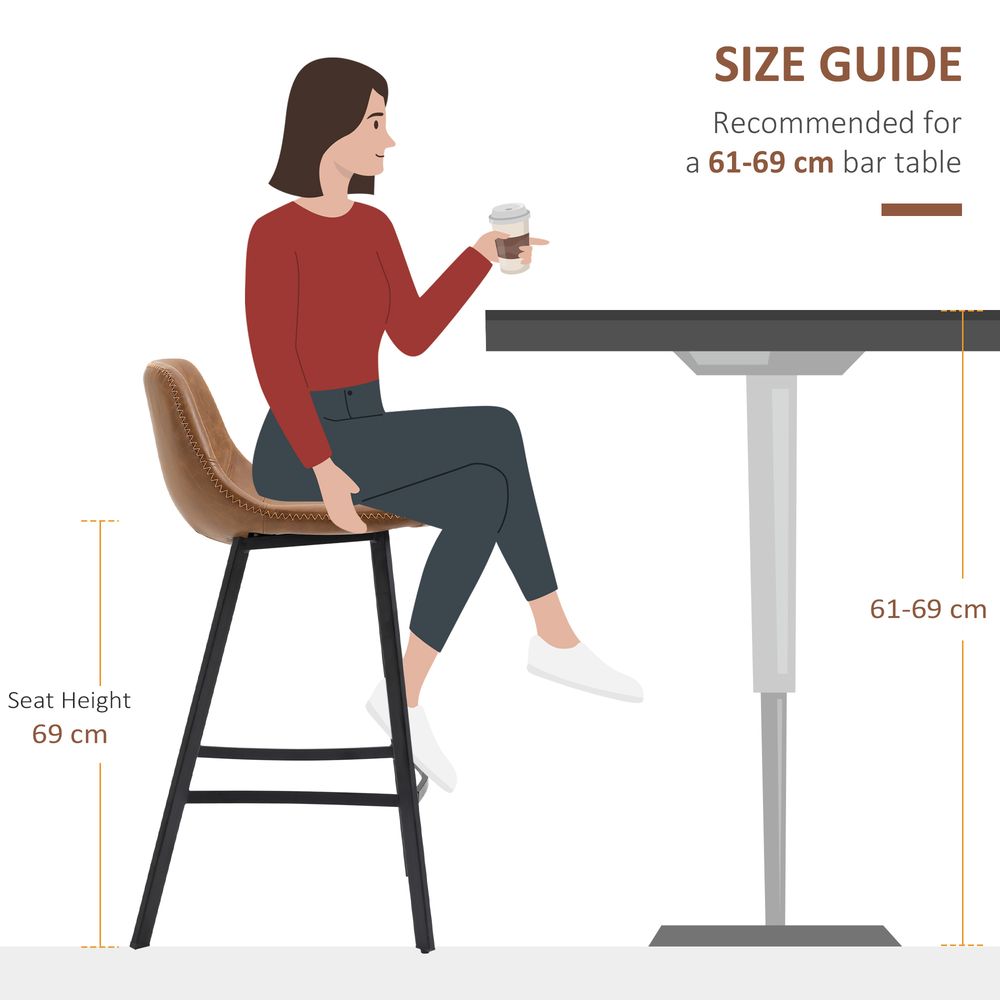 Industrial Bar Stools Set of 2, Bar Chairs with Steel Legs, Brown - Bar Stool from HOMCOM