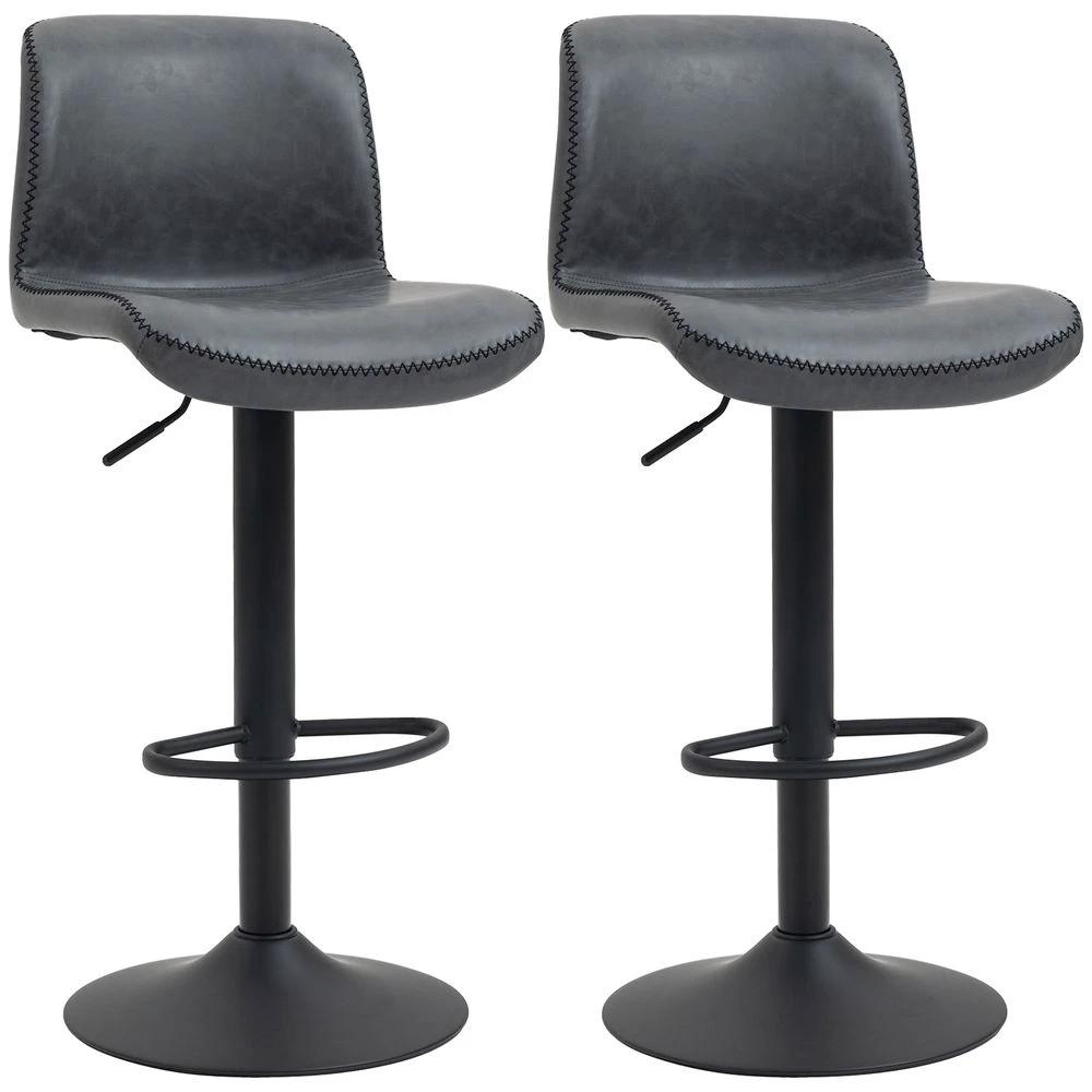 HOMCOM Retro Barstools Set of 2 PU Leather Adjustable Height Swivel Bar Chairs - Uncategorized Bar Stool