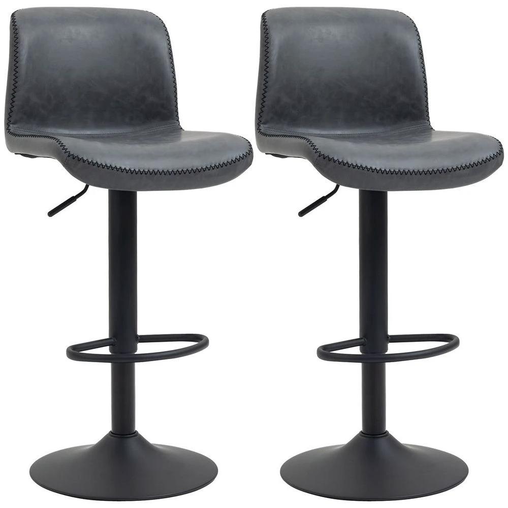 HOMCOM Retro Barstools Set of 2 PU Leather Adjustable Height Swivel Bar Chairs - Uncategorized Bar Stool