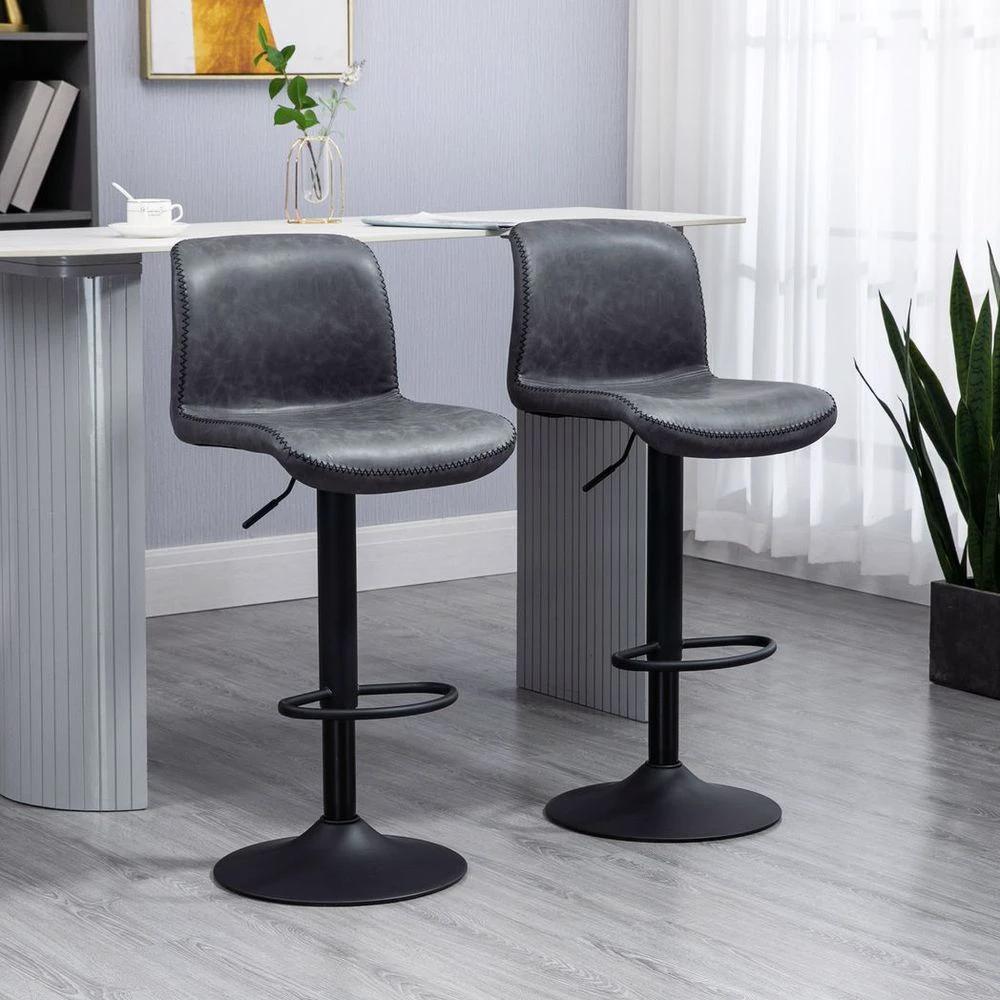 HOMCOM Retro Barstools Set of 2 PU Leather Adjustable Height Swivel Bar Chairs - Uncategorized Bar Stool