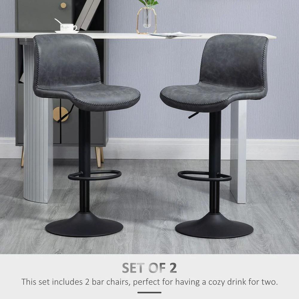 HOMCOM Retro Barstools Set of 2 PU Leather Adjustable Height Swivel Bar Chairs - Uncategorized Bar Stool