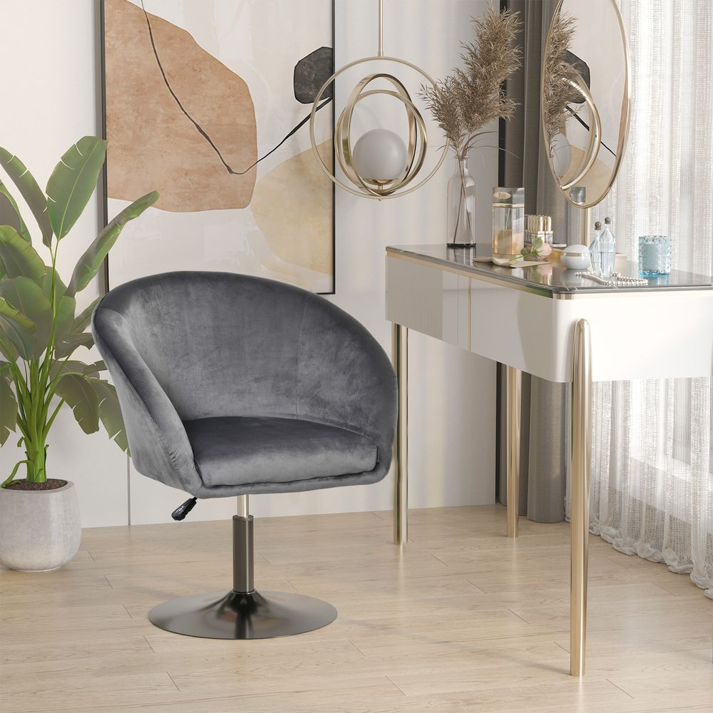 Swivel Bar Stool Fabric Dining Chair Dressing Stool Tub Seat Grey - Bar Stool from HOMCOM