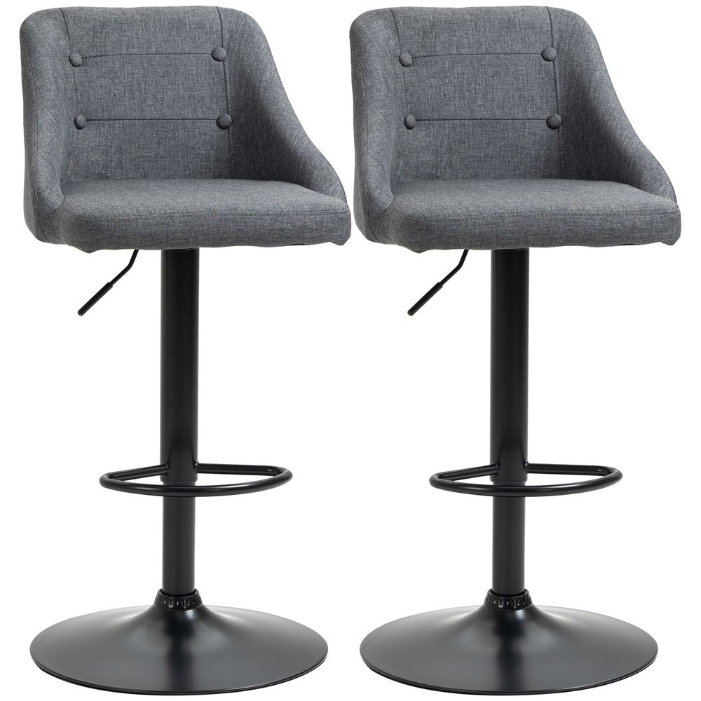 Swivel Bar Stools Set of 2 Adjustable Height Fabric Bar Chairs Grey - Bar Stool from HOMCOM