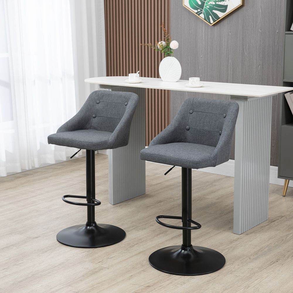 Swivel Bar Stools Set of 2 Adjustable Height Fabric Bar Chairs Grey - Bar Stool from HOMCOM