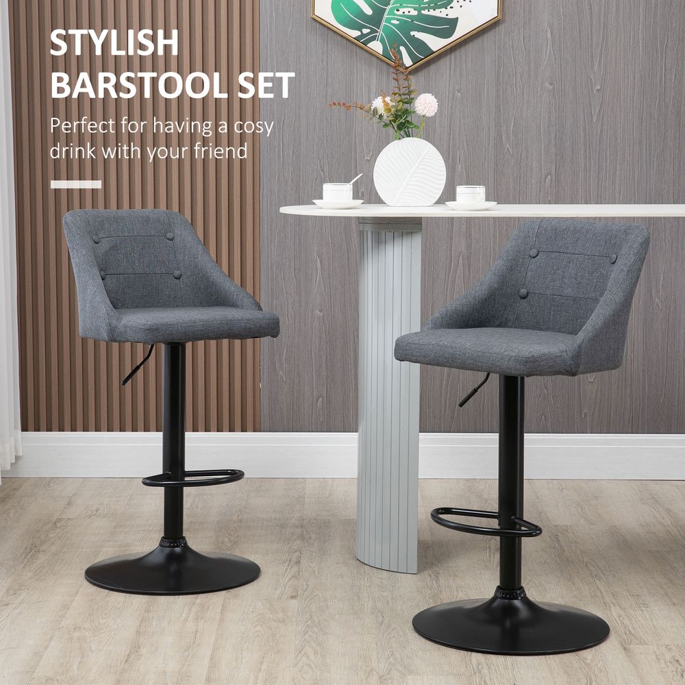 Swivel Bar Stools Set of 2 Adjustable Height Fabric Bar Chairs Grey - Bar Stool from HOMCOM
