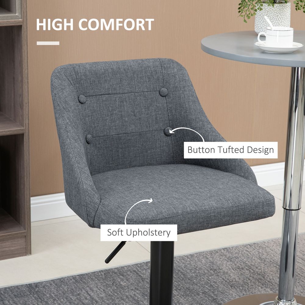 Swivel Bar Stools Set of 2 Adjustable Height Fabric Bar Chairs Grey - Bar Stool from HOMCOM