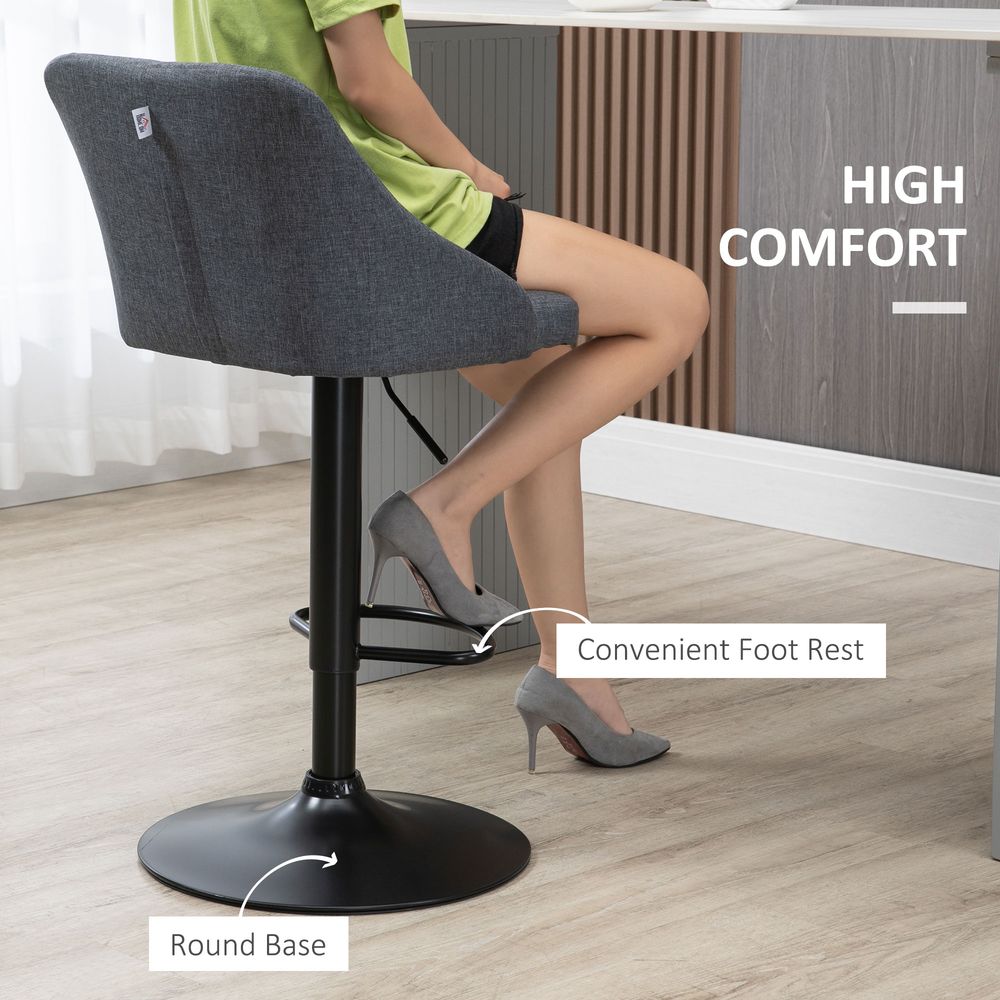 Swivel Bar Stools Set of 2 Adjustable Height Fabric Bar Chairs Grey - Bar Stool from HOMCOM