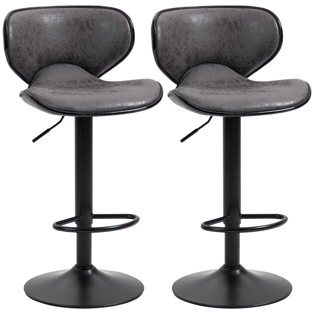 Vintage Bar Stool Set of 2 PU Leather Adjustable Height Armless Chairs - Bar Stool from HOMCOM